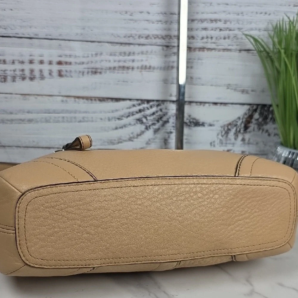 COACH F12321 MADISON BAG TAN BROWN BAMBOO PEBBLED DUFFLE BOHO HOBO PURSE‎